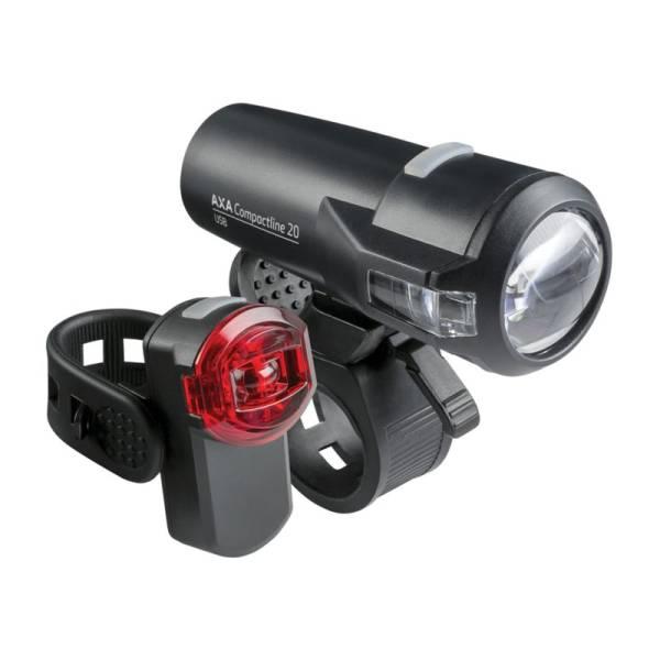 Bike Light Set | Axa Compact Line 20 Lighting Set LED USB – Black Bicycle Lights Bike Light Set