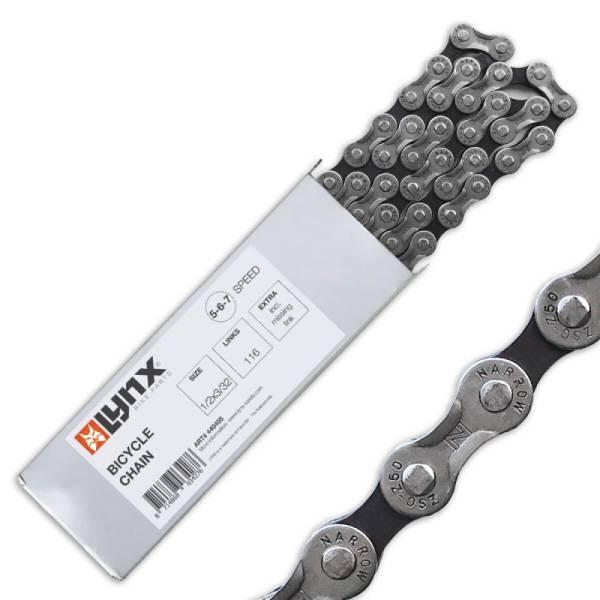 Chain (Sport) | Lynx Bicycle Chain 5/6/7S 1/2 x 3/32" 116 Links – Gray Drivetrain (Sports Bike) Chain (Sport)