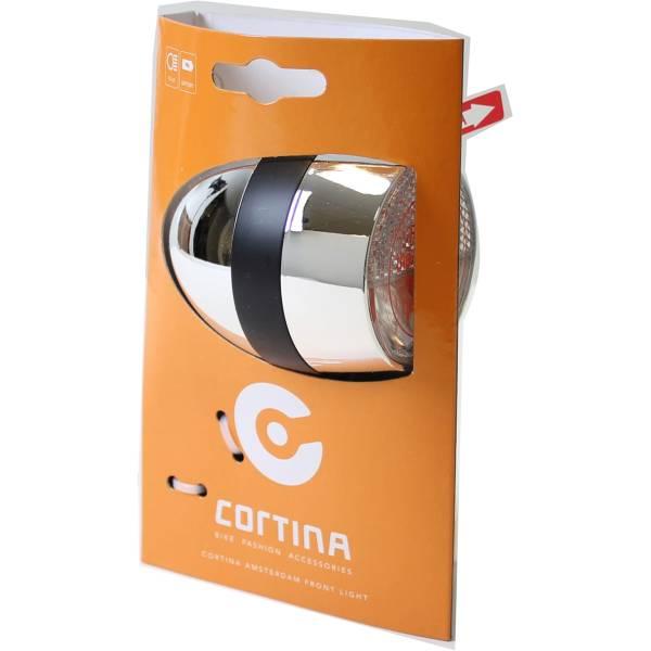 Headlight | Cortina Amsterdam Headlight Batteries – Chrome/Black Bicycle Lights Headlight